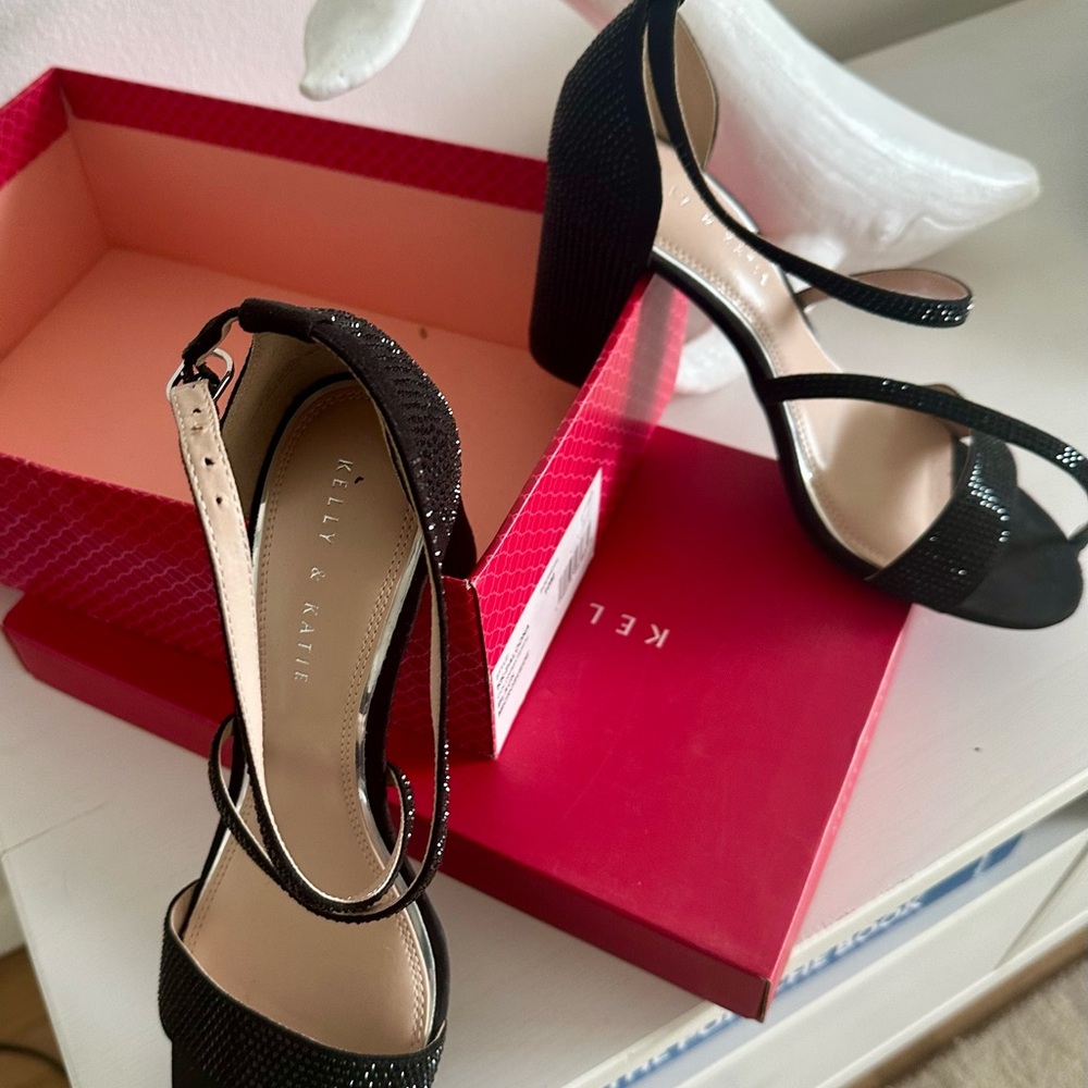 Kelly & Katie Black Ankle Strap Heels